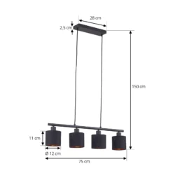 Lindby Pendelleuchte Vasilia, 75 cm, schwarz/gold, Stoff