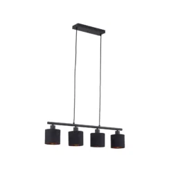 Lindby Pendelleuchte Vasilia, 75 cm, schwarz/gold, Stoff