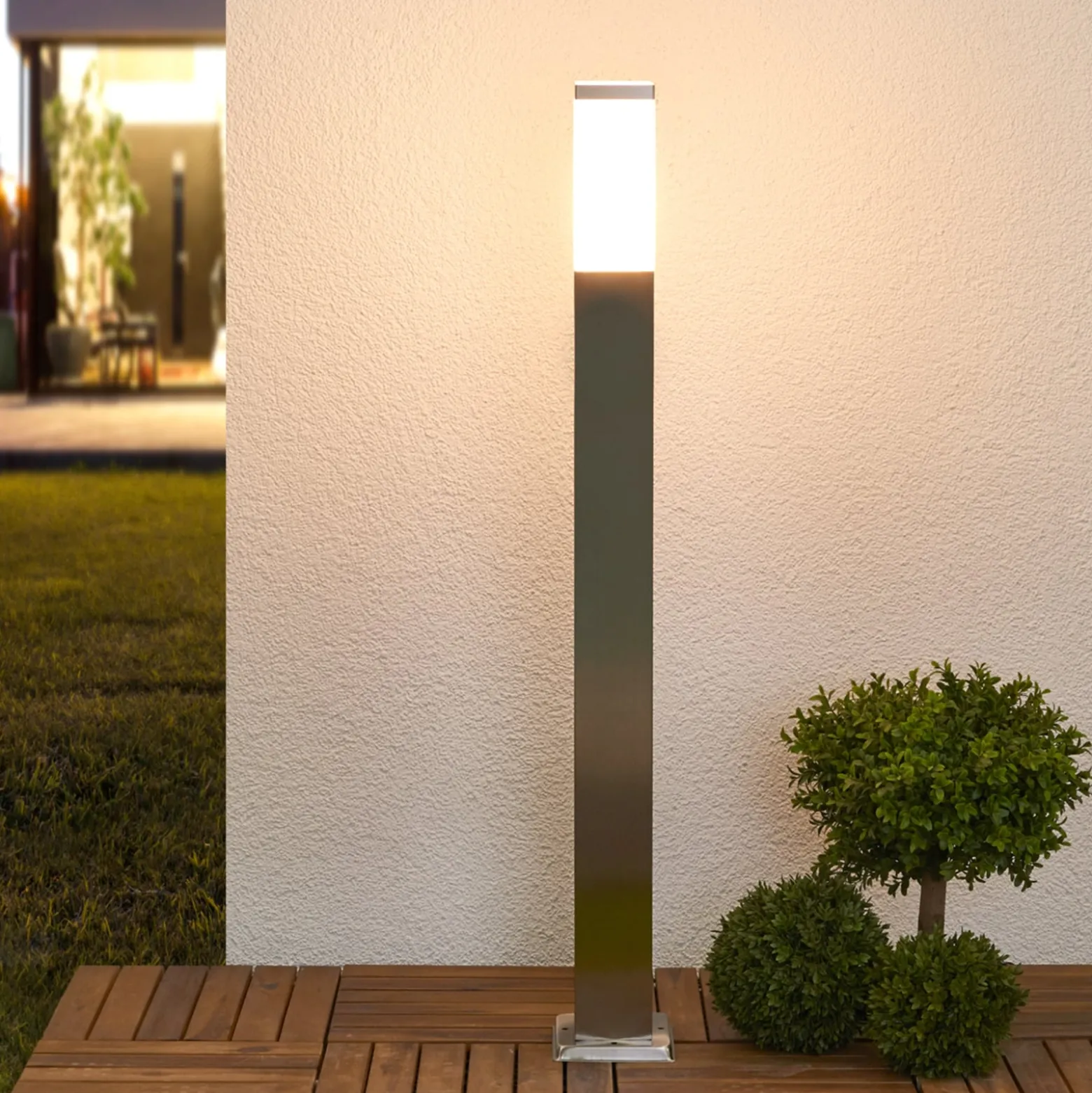 Lindby Pollerleuchte Lorian, 100 cm, Edelstahl, IP44, E27