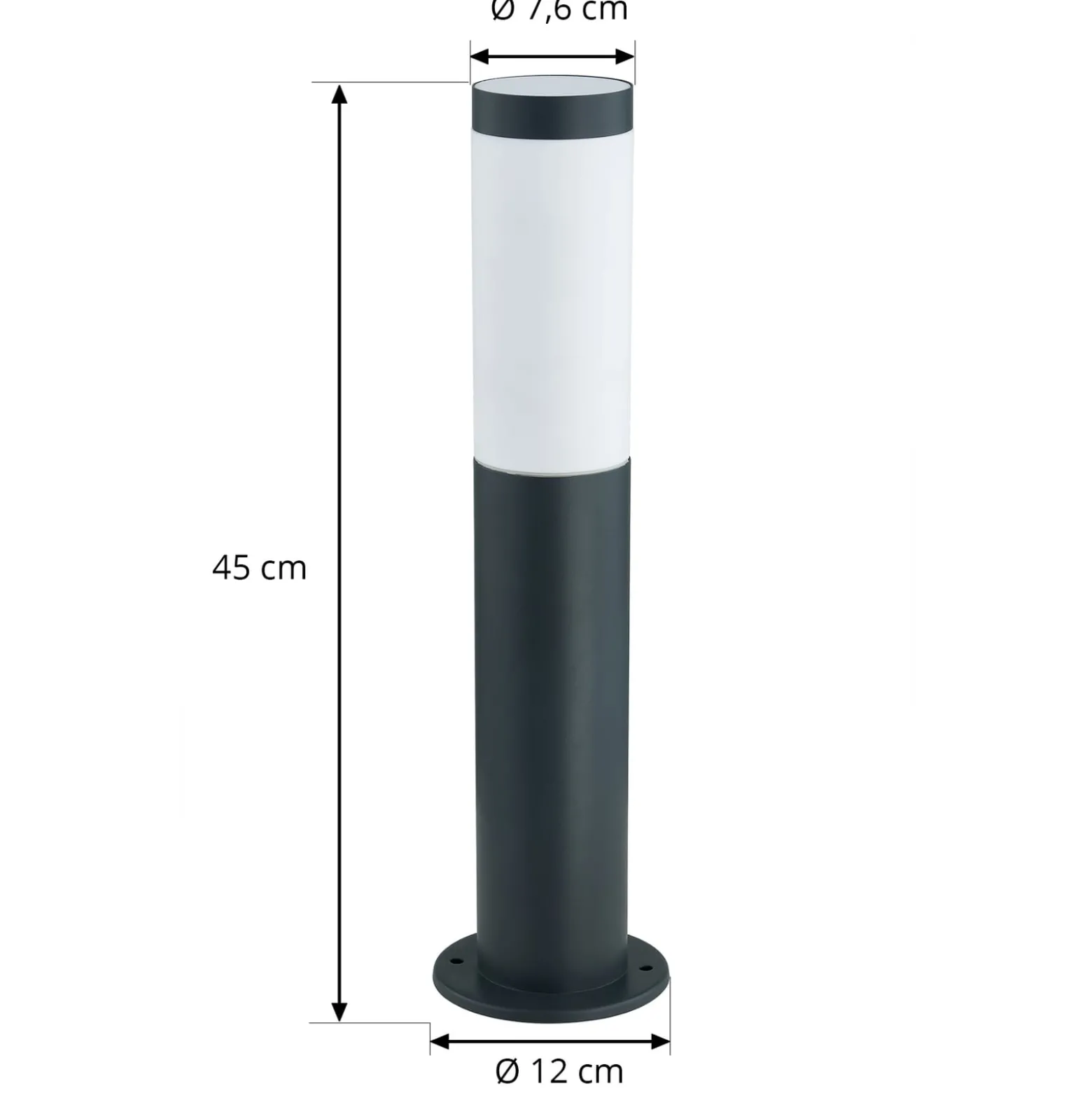 Lindby Sockellampe Statius, 45 cm, anthrazit/opal, Edelstahl