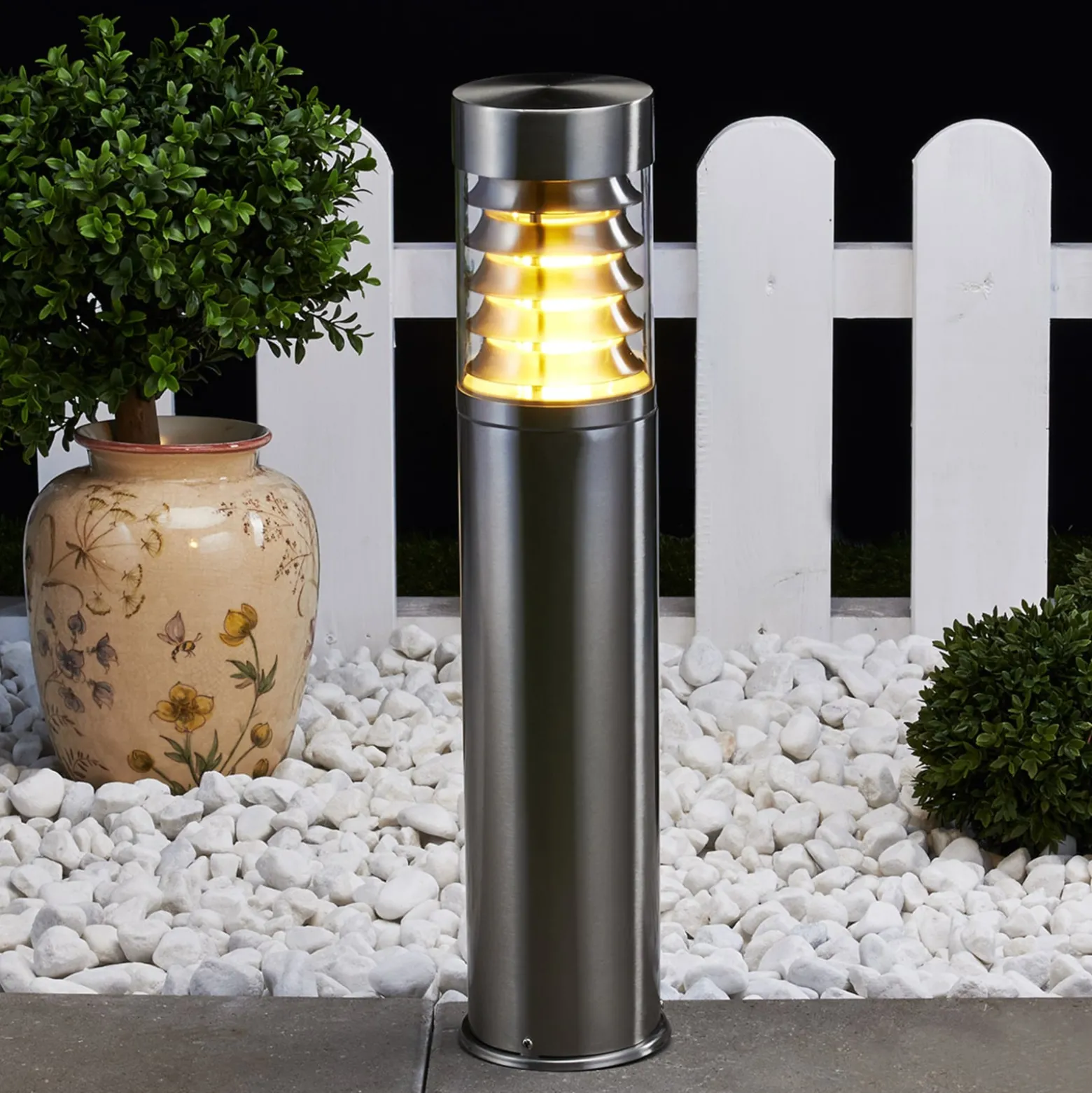Lindby Sockelleuchte Enja, 50 cm, Edelstahl, IP44, E27