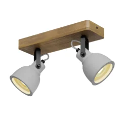 Lindby Spot Mitis, 30 cm, 2-flg., grau, Holz, Beton, GU10