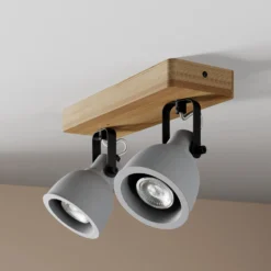 Lindby Spot Mitis, 30 cm, 2-flg., grau, Holz, Beton, GU10