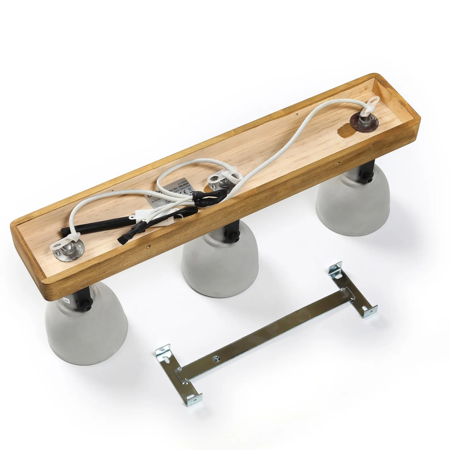 Lindby Spot Mitis, 50 cm, 3-flg., grau, Holz, Beton, GU10