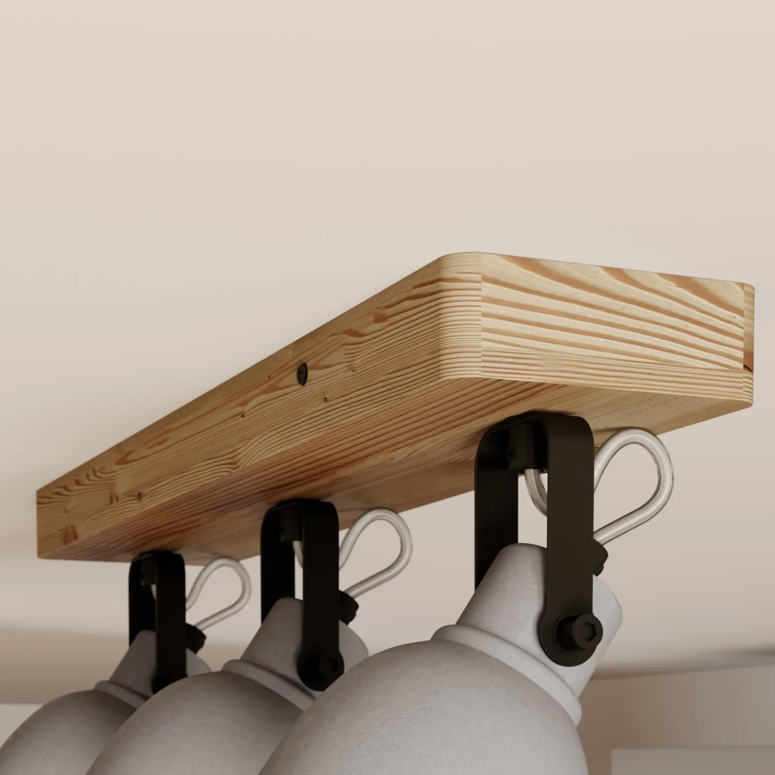 Lindby Spot Mitis, 50 cm, 3-flg., grau, Holz, Beton, GU10