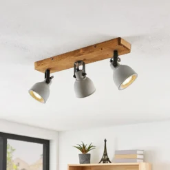 Lindby Spot Mitis, 50 cm, 3-flg., grau, Holz, Beton, GU10