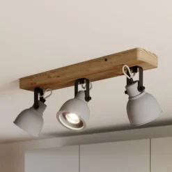 Lindby Spot Mitis, 50 cm, 3-flg., grau, Holz, Beton, GU10