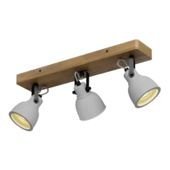 Lindby Spot Mitis, 50 cm, 3-flg., grau, Holz, Beton, GU10