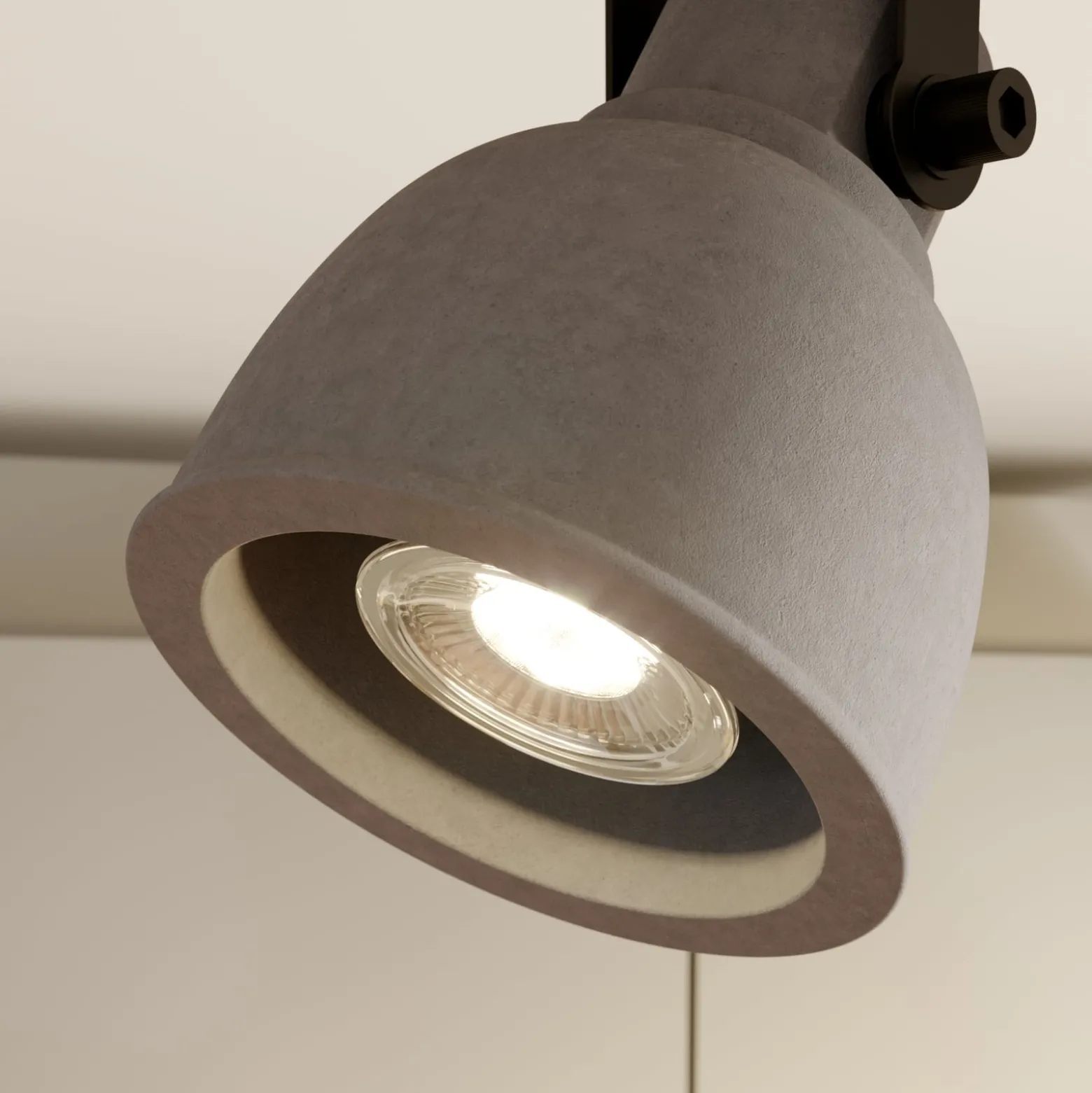 Lindby Spot Mitis, 50 cm, 3-flg., grau, Holz, Beton, GU10