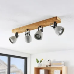 Lindby Spot Mitis, 70 cm, 4-flg., grau, Holz, Beton, GU10