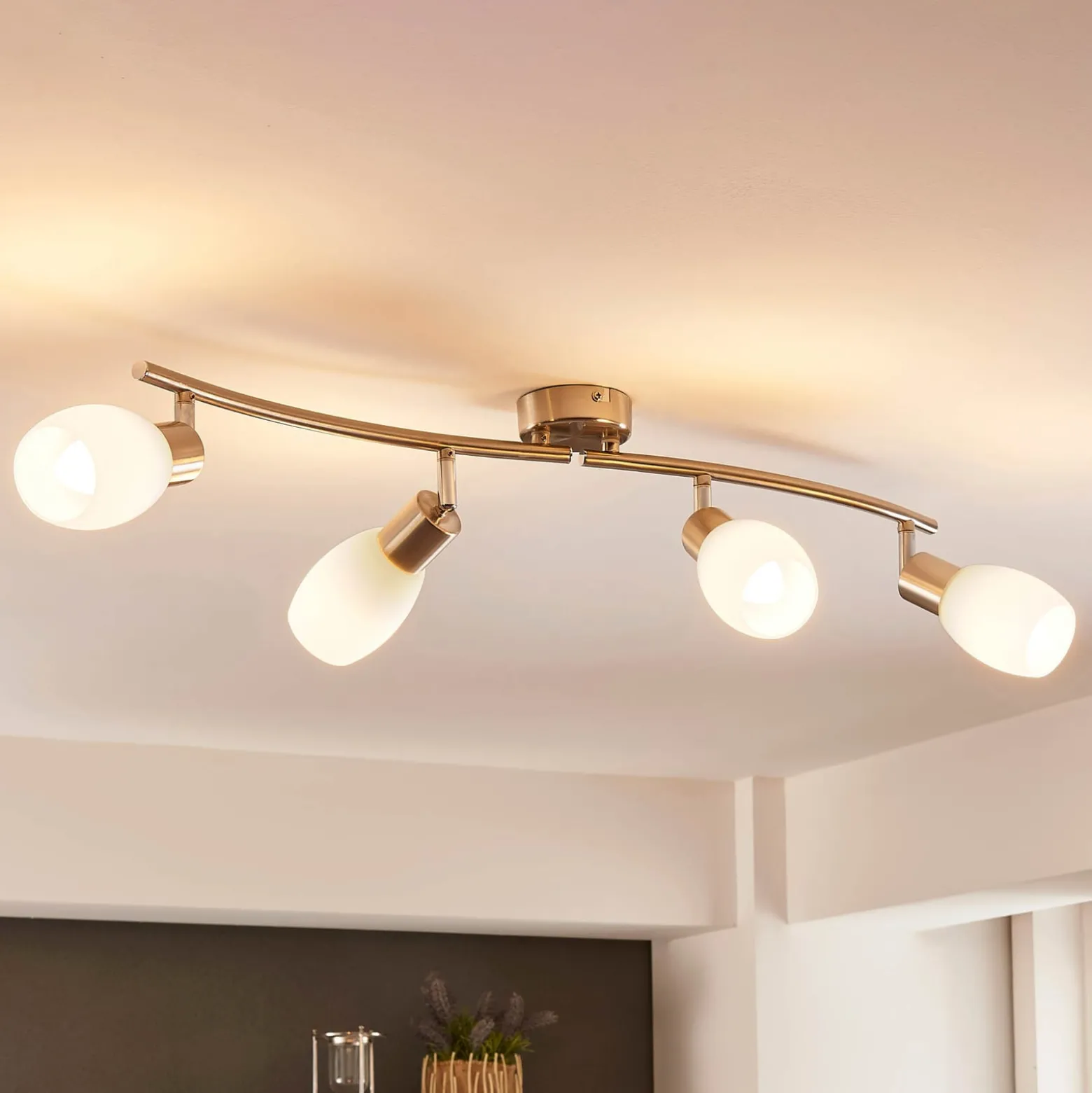 Lindby Strahler Arda, 70 cm, 4-flammig, nickel, Glas, E14