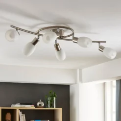 Lindby Strahler Arda, 75 cm, 6-flammig, nickel, Glas, E14