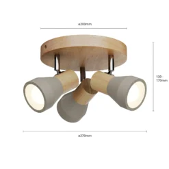 Lindby Strahler Filiz, 3-flg., Ø 20 cm, Holz, Beton, E14