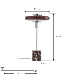 Lindby Tischleuchte Branford, Retro, burgund, Glas/Marmor