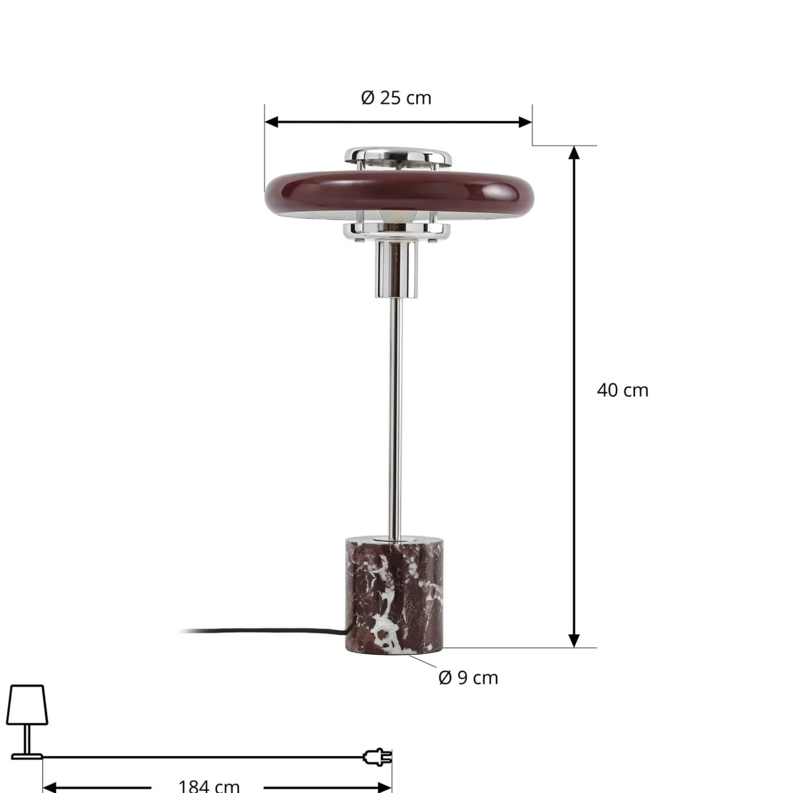 Lindby Tischleuchte Branford, Retro, burgund, Glas/Marmor