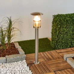 Lindby Wegelampe Noemi, grau, Edelstahl, 80 cm, IP44