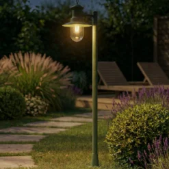 Lindby Wegeleuchte Eloretta, grün, 110 cm, Stahl, IP44, E27