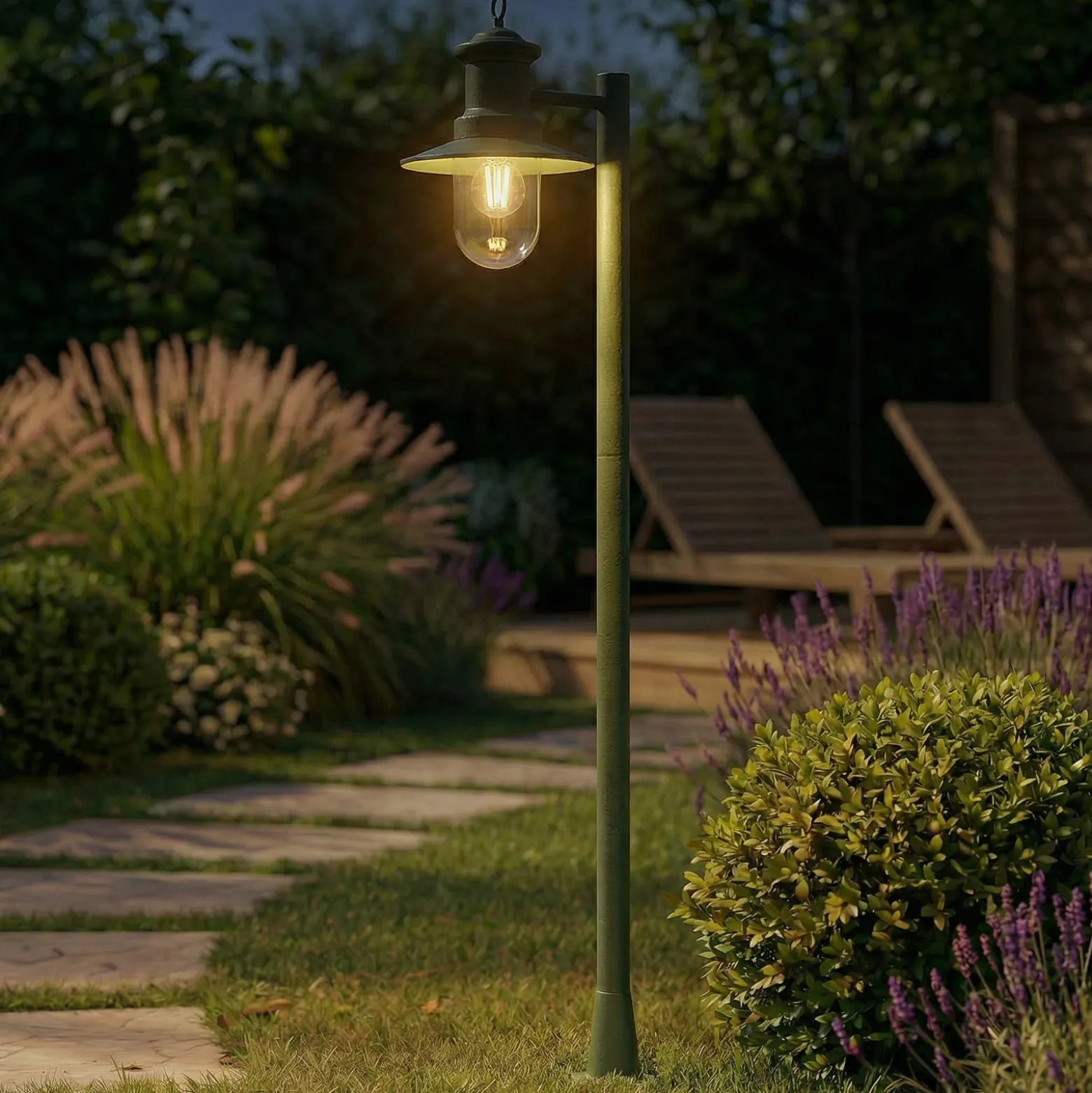Lindby Wegeleuchte Eloretta, grün, 110 cm, Stahl, IP44, E27