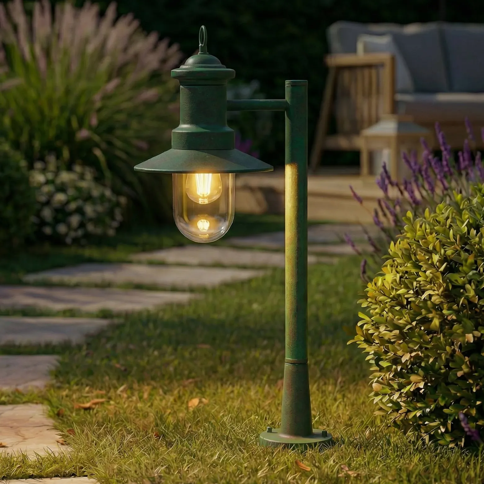Lindby Wegeleuchte Eloretta, grün, 60 cm, Stahl, IP44, E27