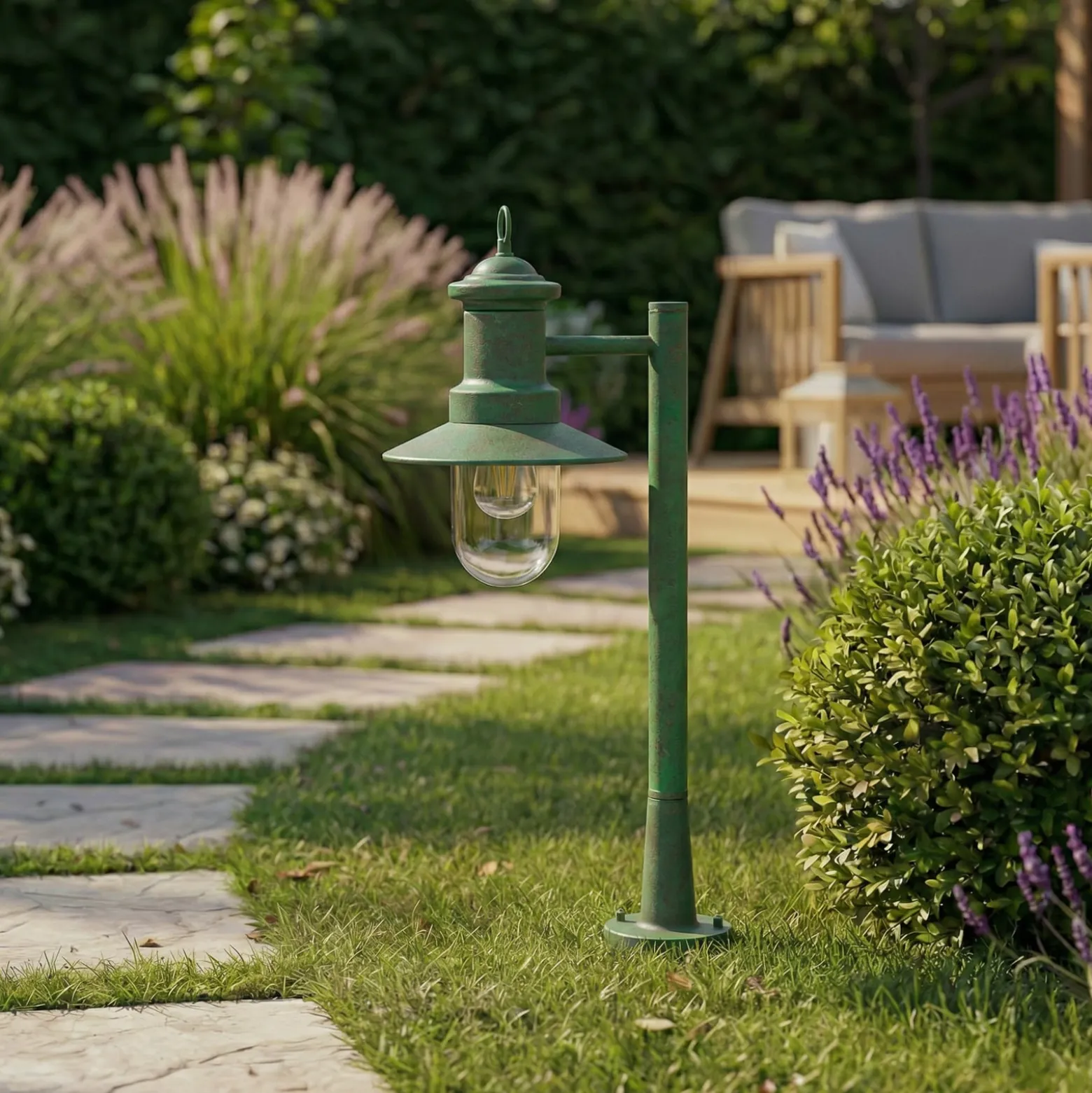 Lindby Wegeleuchte Eloretta, grün, 60 cm, Stahl, IP44, E27