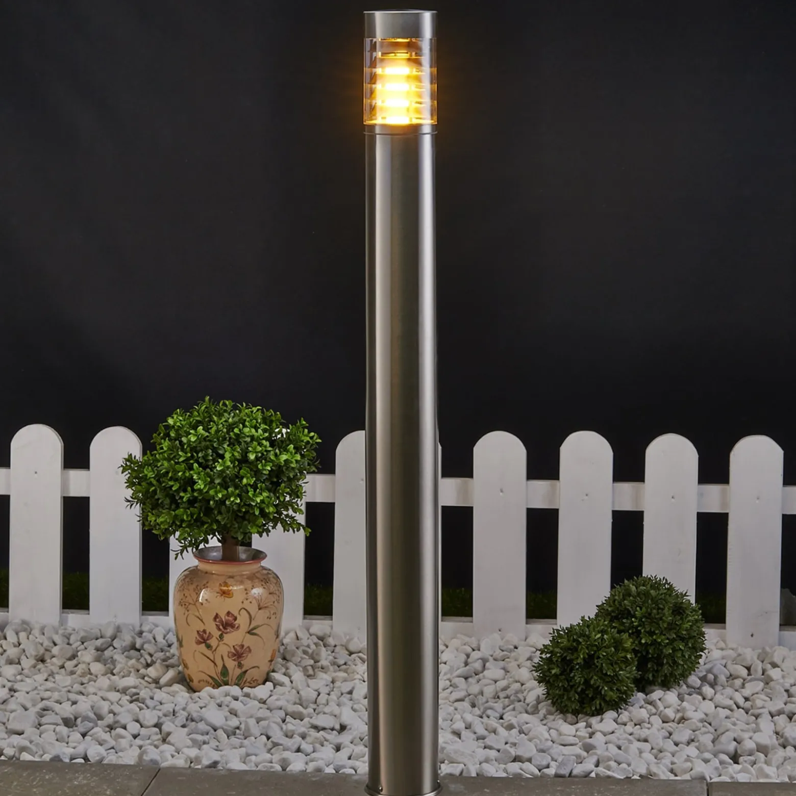 Lindby Wegeleuchte Enja, 100 cm, Edelstahl, IP44, E27
