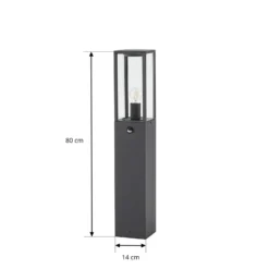 Lindby Wegeleuchte Peldar, anthrazit/klar, 80 cm, Sensor