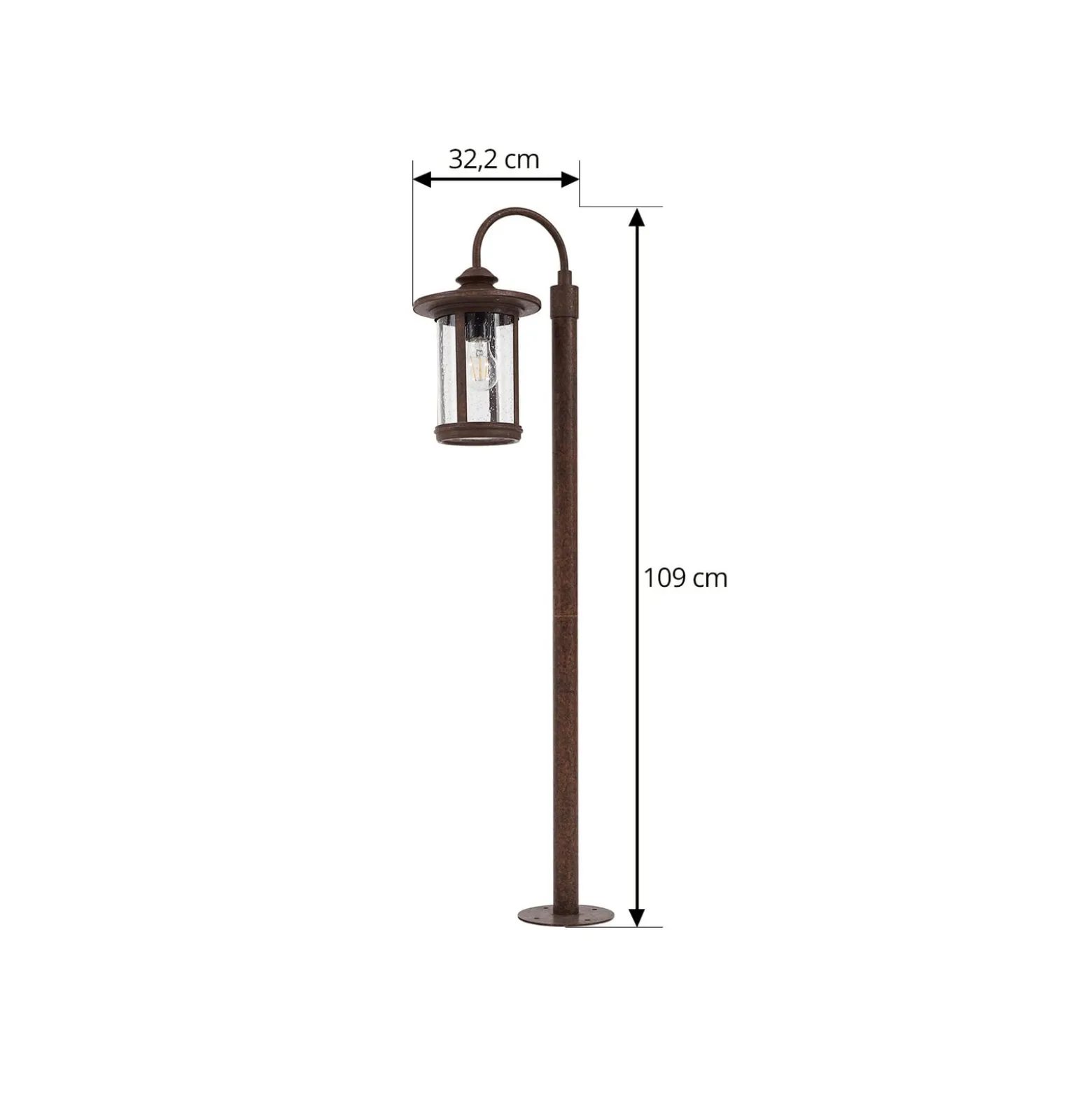 Lindby Wegeleuchte Zayn, rostfarben, Glas, Höhe 109 cm, IP65