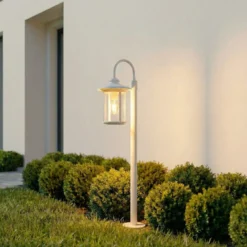 Lindby Wegeleuchte Zayn, weiß, Glas, Höhe 109 cm, IP65