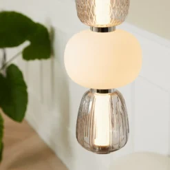 LOOM DESIGN LED-Hängelampe Pearl 5 grau/chrom Glas Höhe 78cm