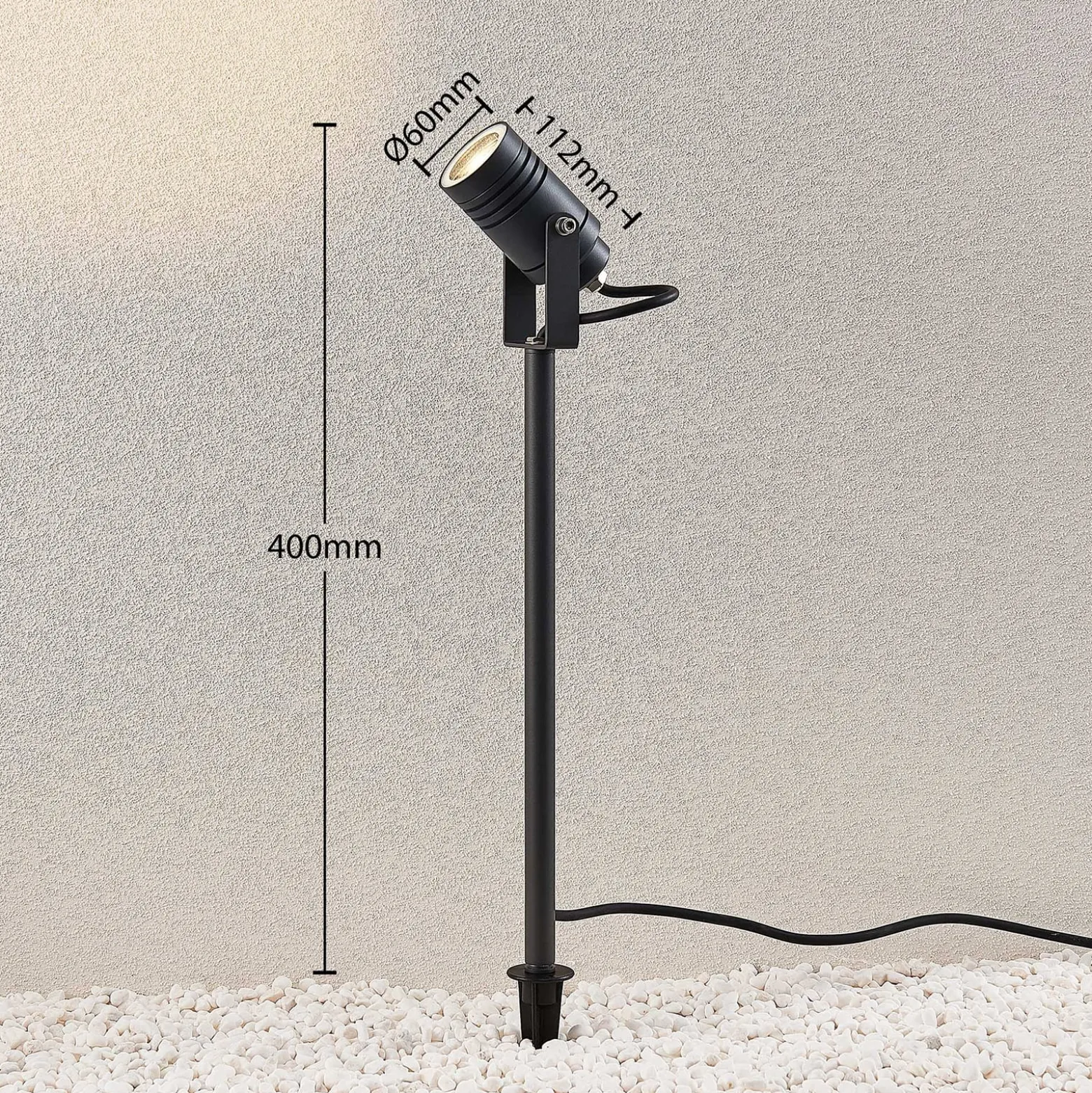 Lucande Außenstrahler Galina, Erdspieß, Stecker, grau, 40 cm
