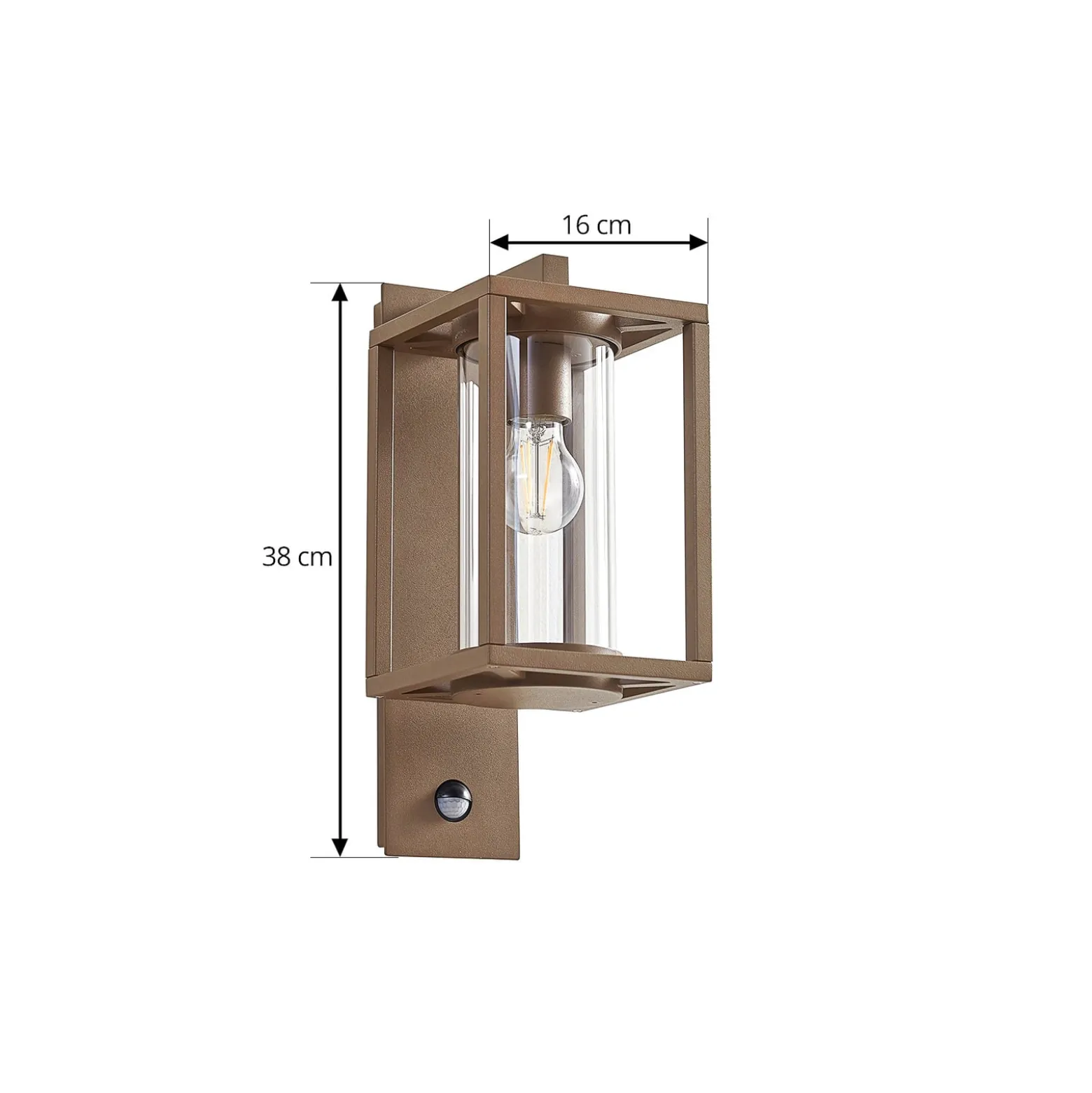 Lucande Außenwandlampe Ferda, Sensor, Fassung unten, braun