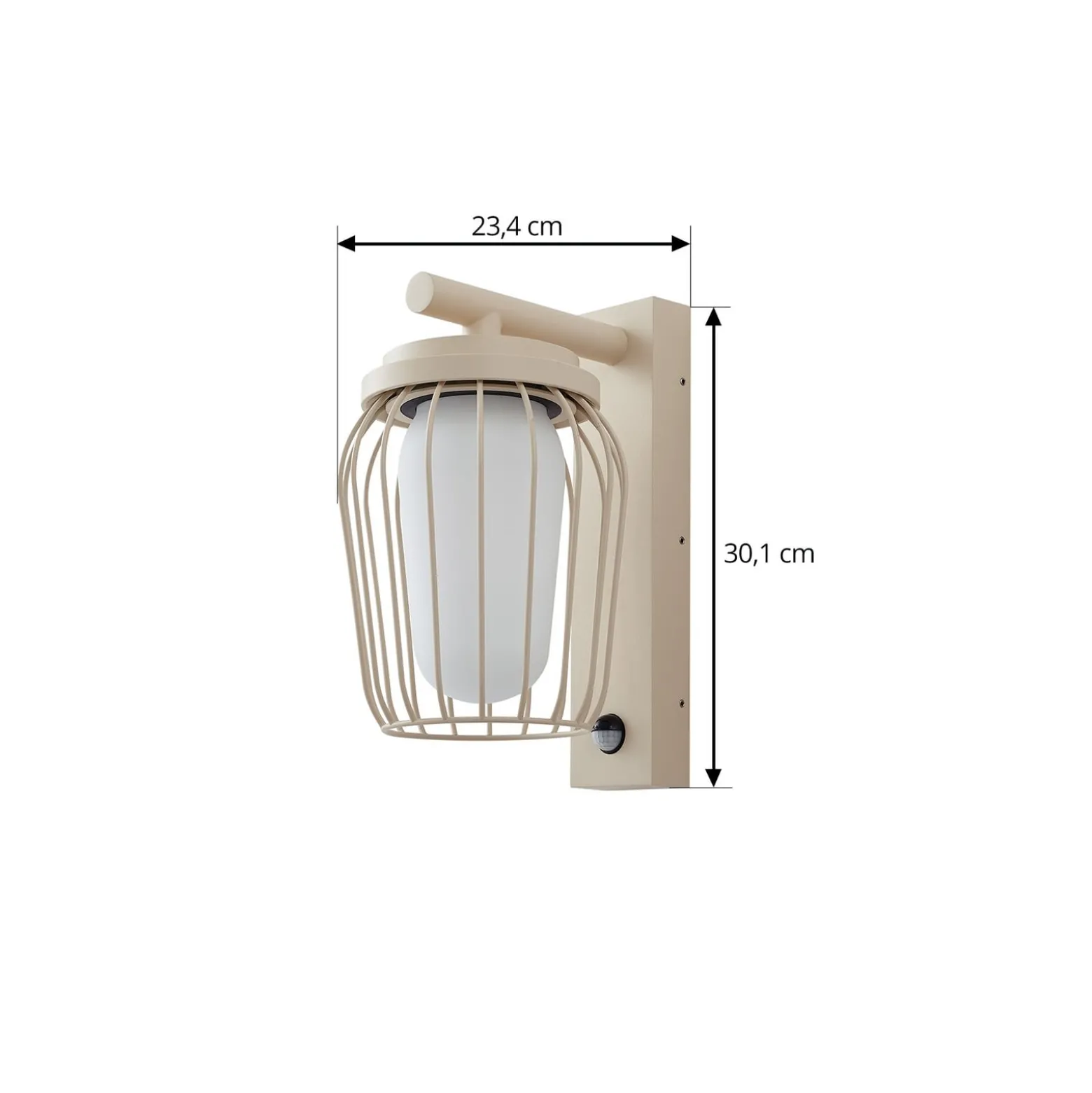 Lucande Außenwandleuchte Chandan, 30cm, beige, Sensor, IP44