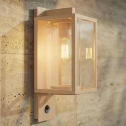 Lucande Außenwandleuchte Ferda, Sensor, Fassung unten, beige