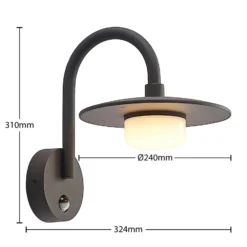 Lucande Außenwandleuchte Zamalino, 31 cm, anthrazit, Sensor