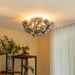 Lucande Deckenleuchte Diborah, rauchgrau, Glas, Ø 50 cm, G9