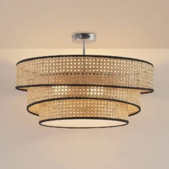 Lucande Deckenleuchte Elowen, Ø 56 cm, Rattan, Bambus