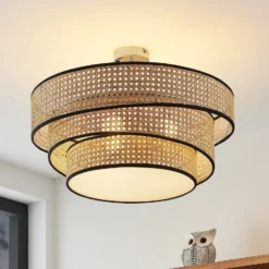 Lucande Deckenleuchte Elowen, Ø 56 cm, Rattan, Bambus