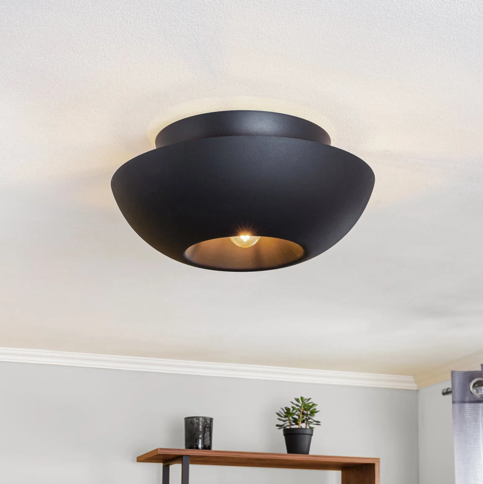 Lucande Deckenleuchte Kellina, Ø 48 cm, schwarz, Metall
