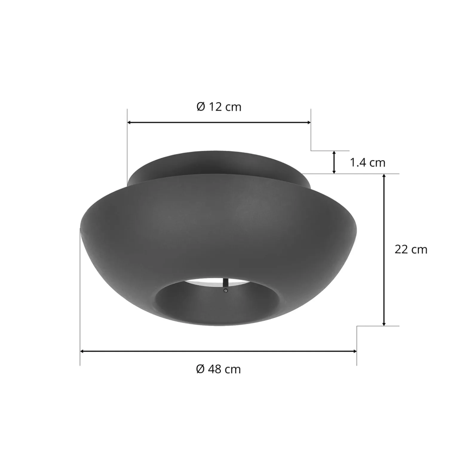 Lucande Deckenleuchte Kellina, Ø 48 cm, schwarz, Metall