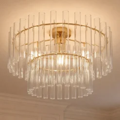 Lucande Deckenleuchte Leanna, klar/messing, Ø 54 cm, Glas
