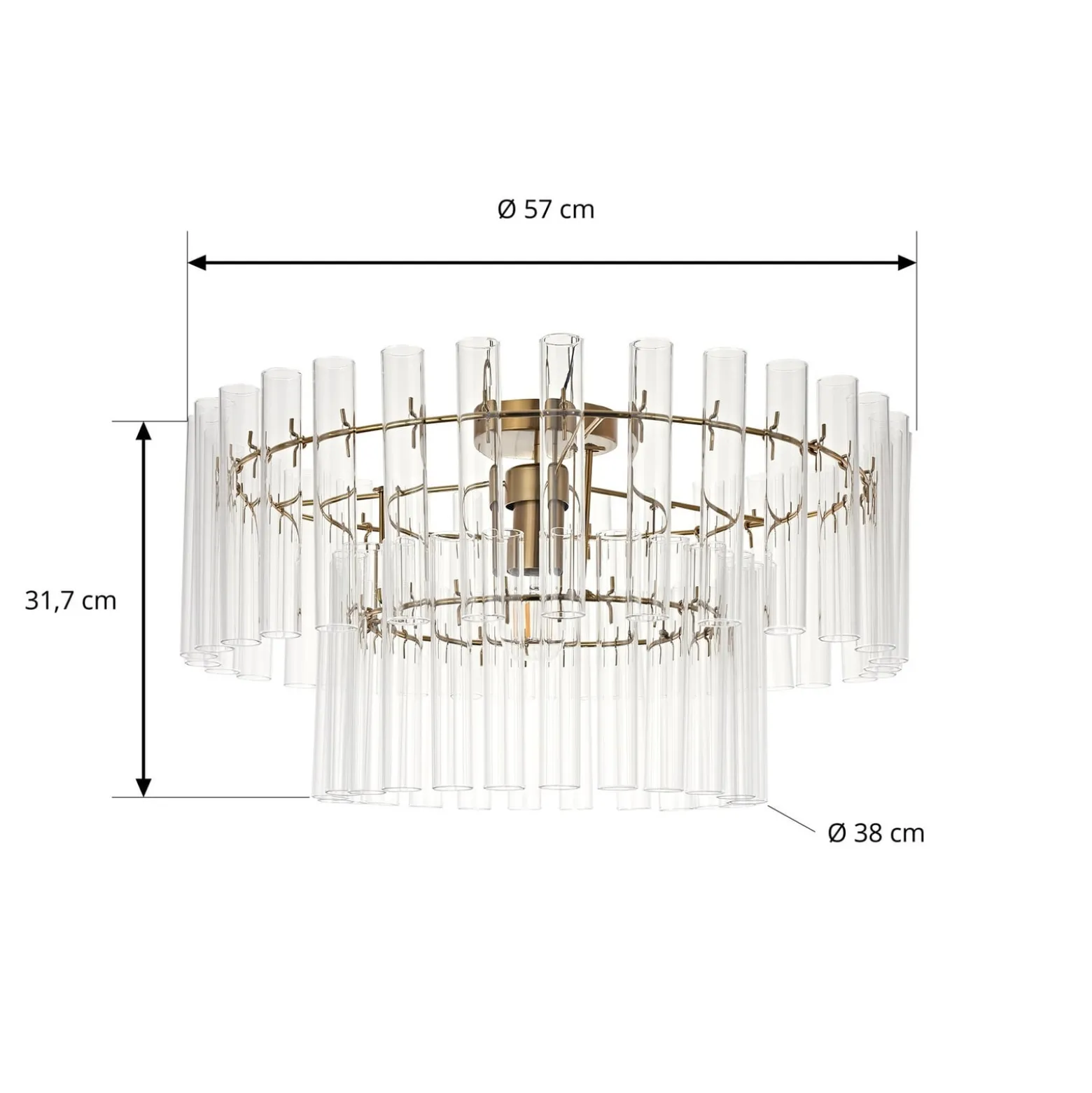 Lucande Deckenleuchte Leanna, klar/messing, Ø 54 cm, Glas