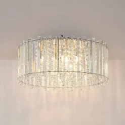 Lucande Deckenleuchte Limana, Ø 50 cm, chrom, Kristall