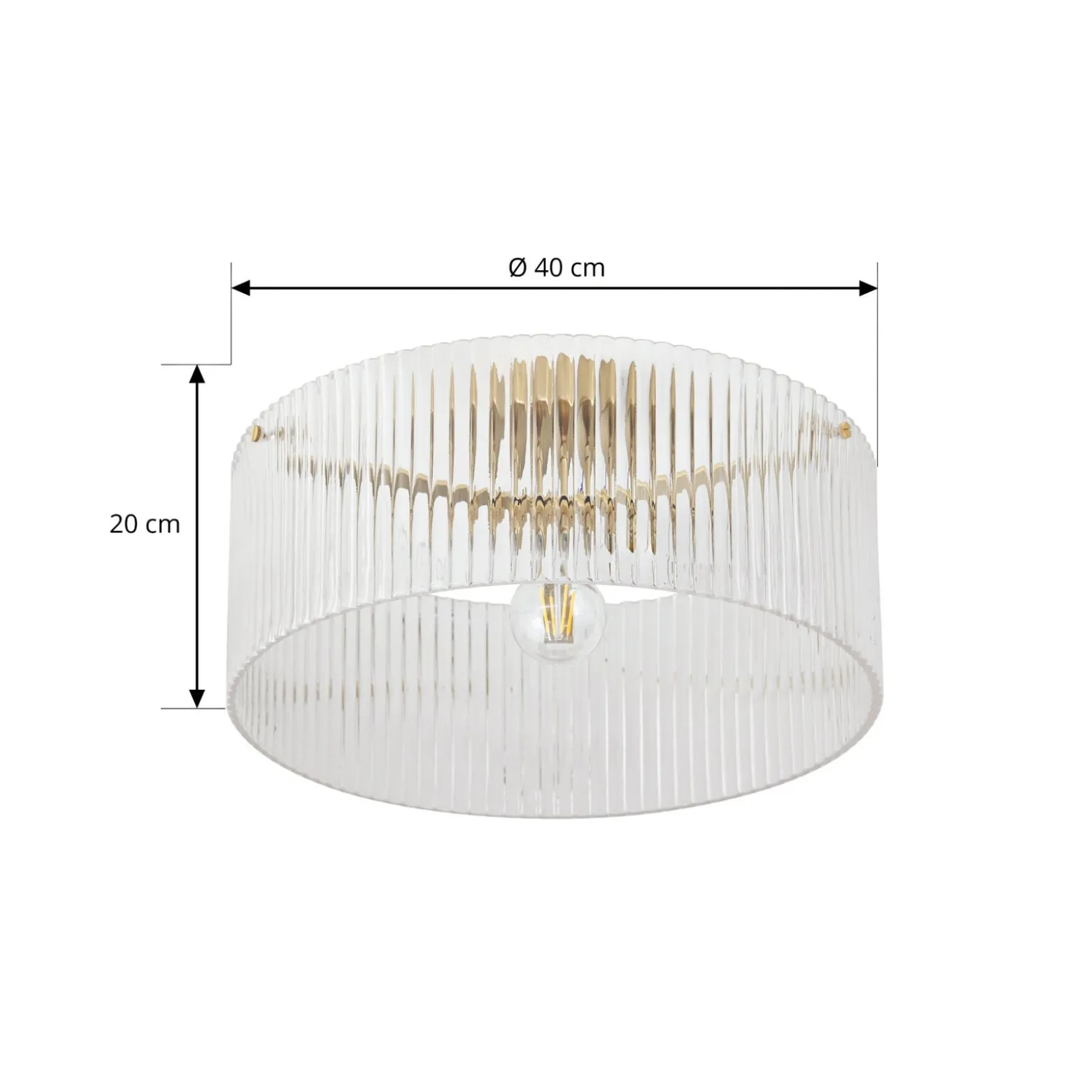 Lucande Deckenleuchte Meritt, messing/klar, Ø 40 cm, Glas