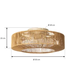 Lucande Deckenventilator mit Licht Raveni, Ø 50 cm, Hanfseil