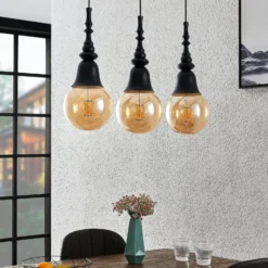 Lucande Gesja Pendellampe, 3-fl., lang, schwarz