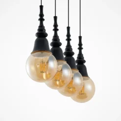 Lucande Gesja Pendellampe, 4-fl., lang, schwarz