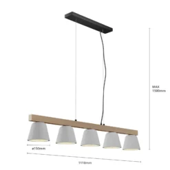 Lucande Hängelampe Kalinda, grau, Beton, 110,5 cm lang, E14