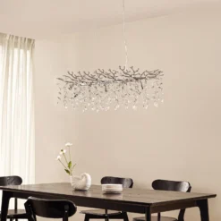 Lucande Hängeleuchte Bellora, 101 cm, Edelstahl, Kristall