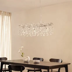 Lucande Hängeleuchte Bellora, 101 cm, Edelstahl, Kristall