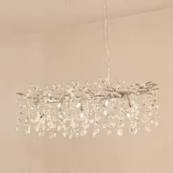 Lucande Hängeleuchte Bellora, 101 cm, Edelstahl, Kristall
